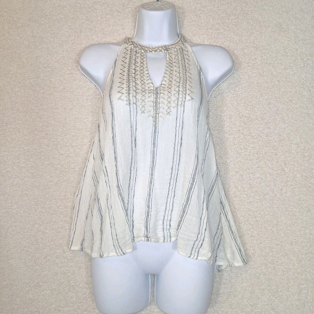 100% Cotton Strip Metallic Halter Top Sz S  Handkerchif Flowy Festival Fairy